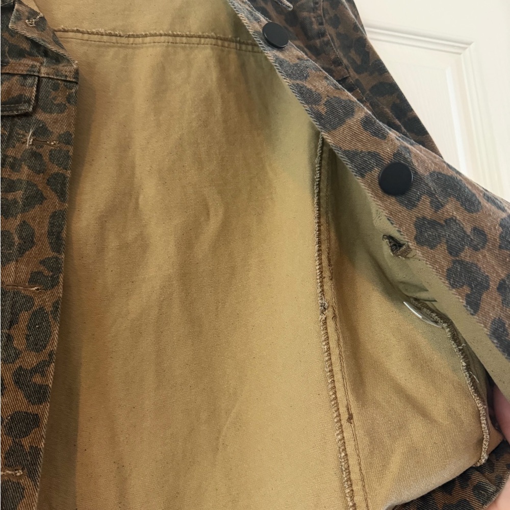Elan Leopard-Print Jean Jacket in Brown‎ and Black - Picture 7 of 10